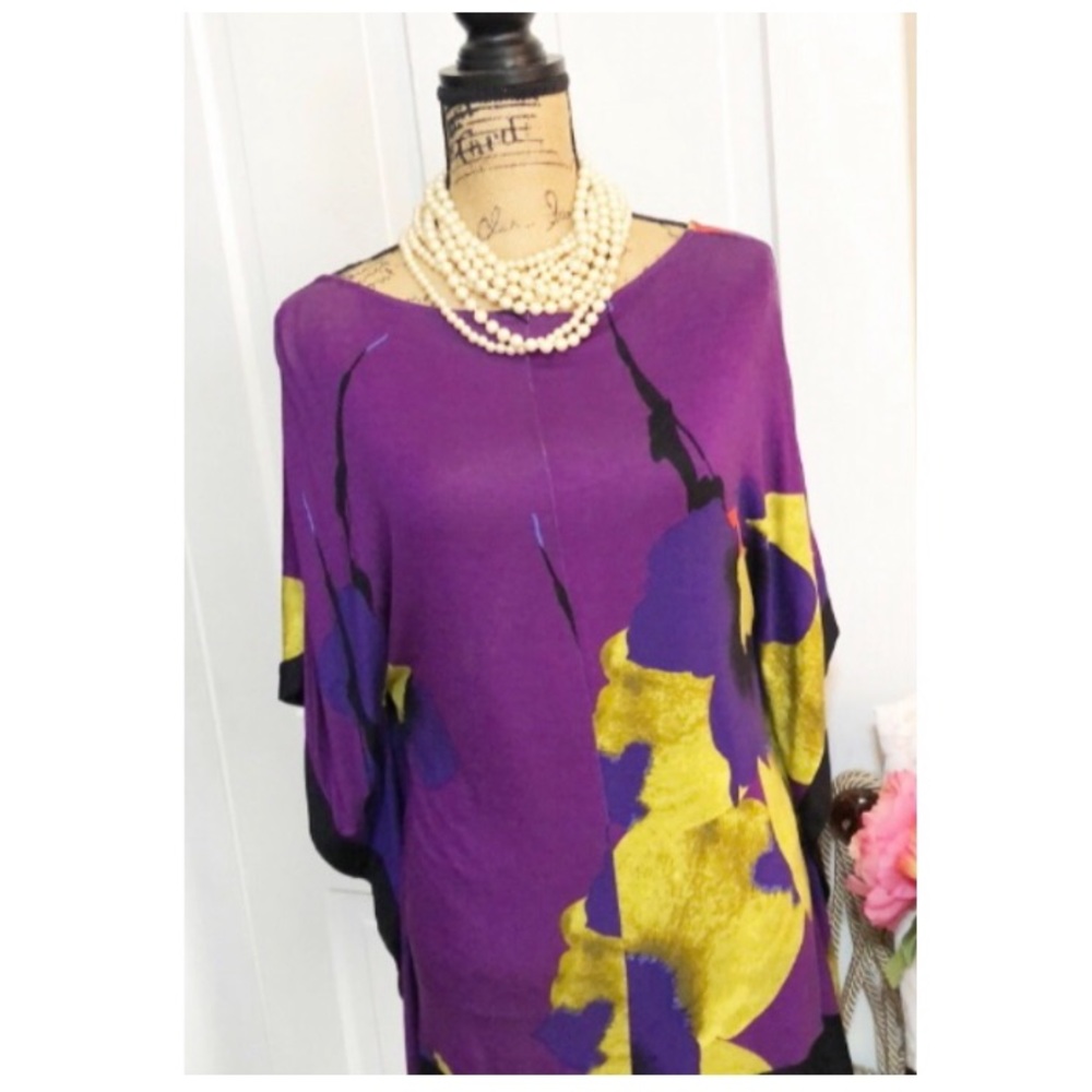 WORTHINGTON • Purple & Yellow Abstract Art Flowy Top